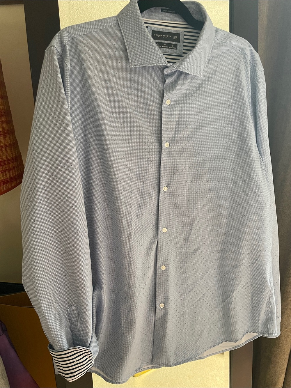 Denim & Flower Light Blue Microdot Dress Shirt with Stripe Cuff